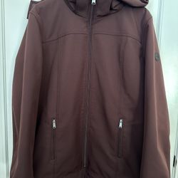 Andrew Marc Women’s Water Repellent Burgundy Detachable Hood Rain Jacket XXL
