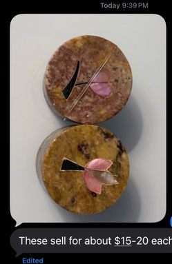 2pc - $12 individual - Vtg Stone Trinket Jewelry Box Round Flower Inlay Dresser Accessory Organic Boho