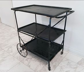 Black Mid‑Century Industrial 3‑Tier Bar Cart