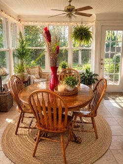Solid Oak Round Pedestal Dining Table – 47” Farmhouse Kitchen Table
