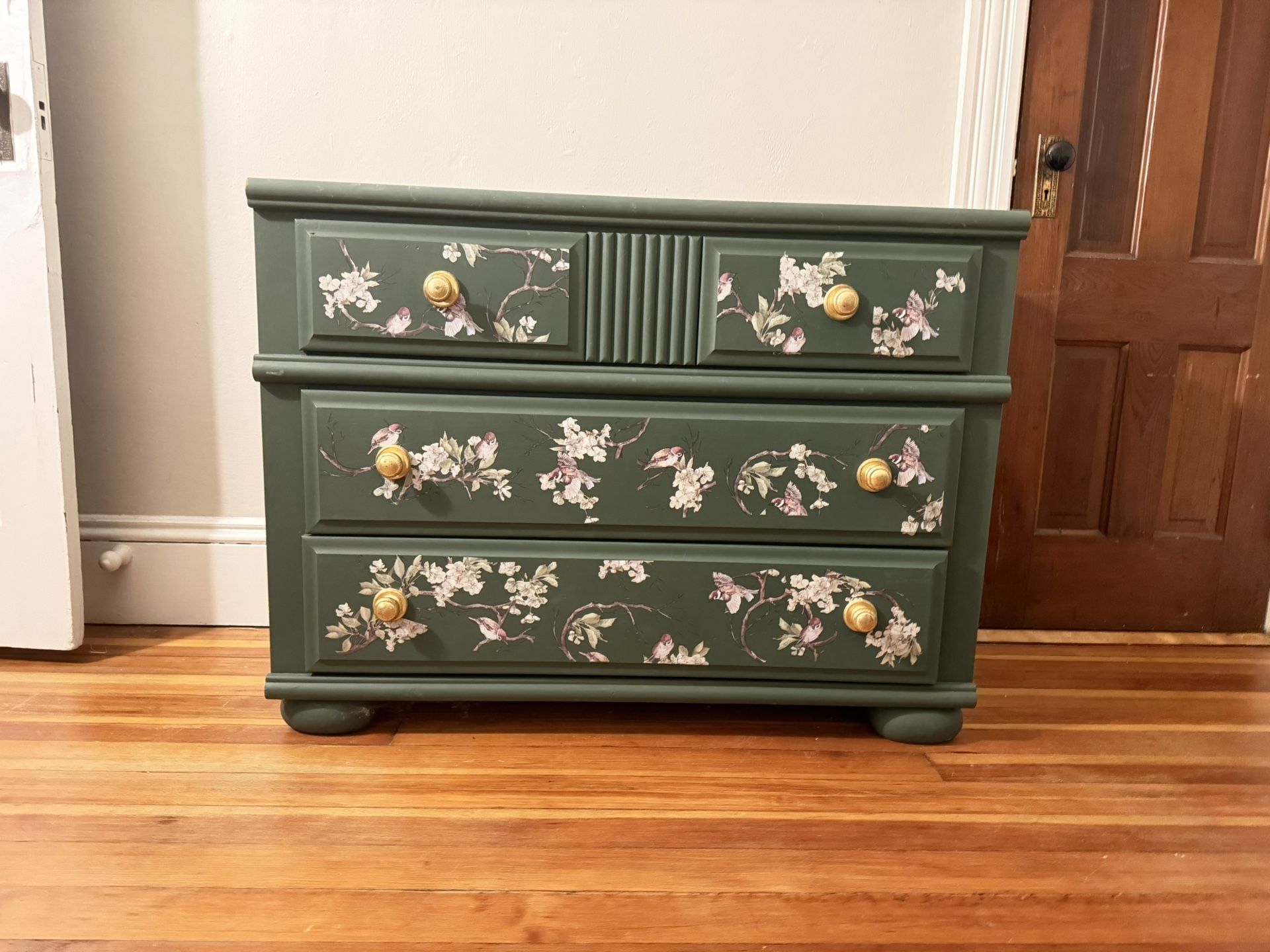 Solid Wood Dresser - Sage Green with Flora&Fauna