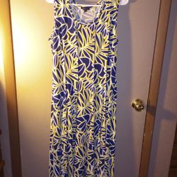 Navy Blue, Yellow N White Print Dress