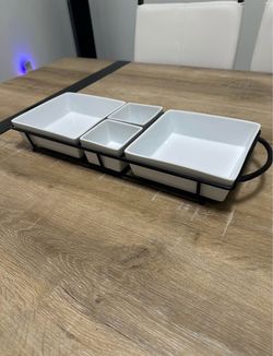 Ceramic Serving Dish Set with Metal Caddy