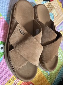 UGG Tan Suede Criss-Cross Slides