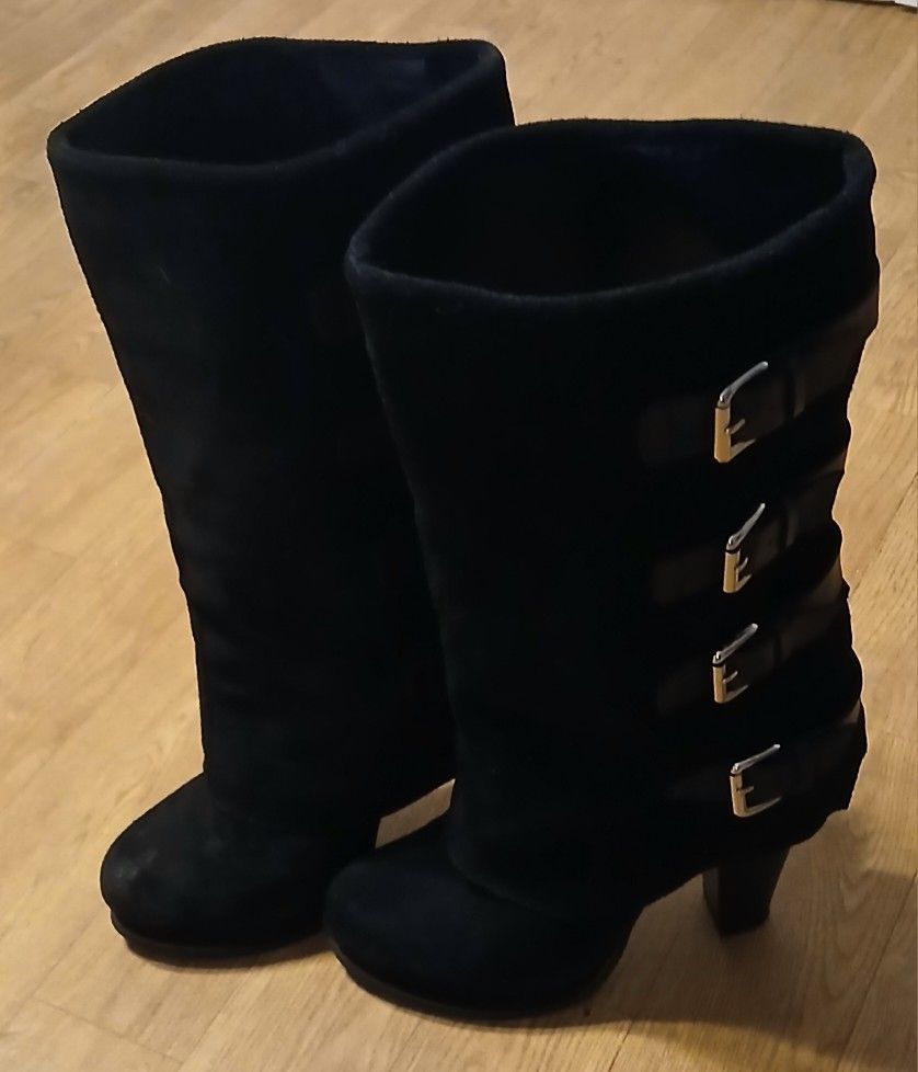 Monroe Mid-Calf Suede Pull-on Heeled Boot