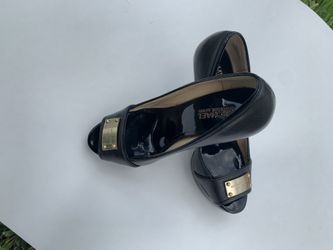 Michael Kors Black Peep Toe High Heel Gold Plate Toe