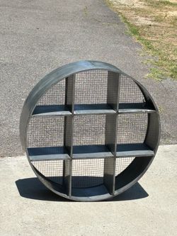 30” Galvanized Round Metal Hanging Wall Decor w/Cubby Shelving