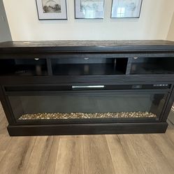 TV Console Stand with Color-Changing Electric Fireplace and Built-In Heater
