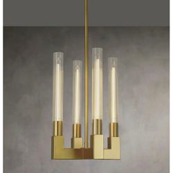 Brand New In The Box- 4-Light Chandelier,Glass Tube Brass Pendant Lights Kitchen Island,Modern Farmhouse Pendant Light,Gold Kitchen Pendant Lighting O
