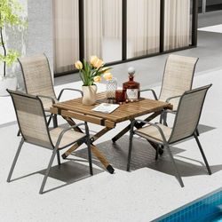 Patio Chairs Set of 4, Outdoor Stackable Dining Chairs with Armrests, Modern Outdoor Furniture for Garden, Backyard, Deck, Porch, Poolside