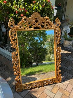 Vintage Hand Carved Wood Mirror