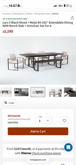 Space Living Lars II Black Wood + Metal 84-102" Extendable Dining With Bench Side + Armchair Set For 6