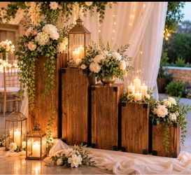 Set of 5 Wooden Pedestal Display Stands