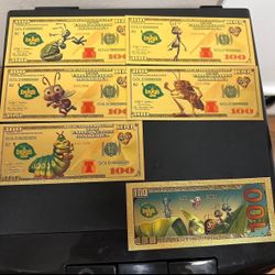 24k Gold Foil Plated A Bugs Life Banknote Set