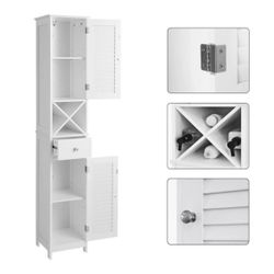 VASAGLE Freestanding Storage Cabinet With Shutter Doors, 12.6 X 11.8 X 66.9 Inches, White