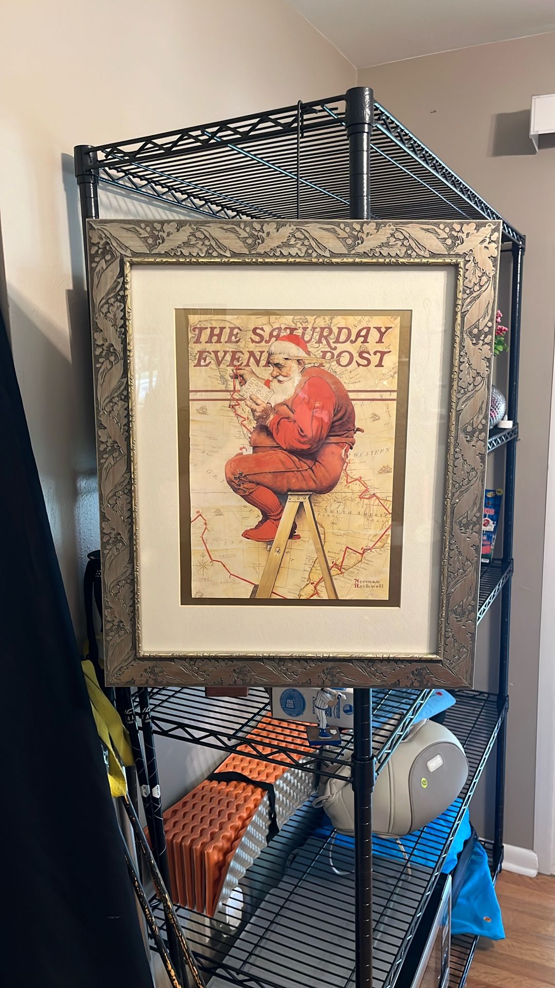 Christmas Decor Framed Norman Rockwell Santa