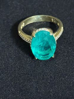 925 Gold-Tone Ring with Large Teal Stone Size 6