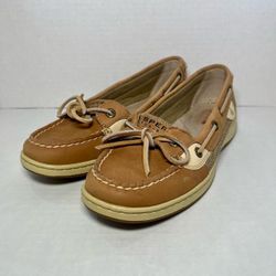 Sperry Top-Sider Women's Slip On Angelfish Tan Leather Boat Shoes Preppy Sz 6.5