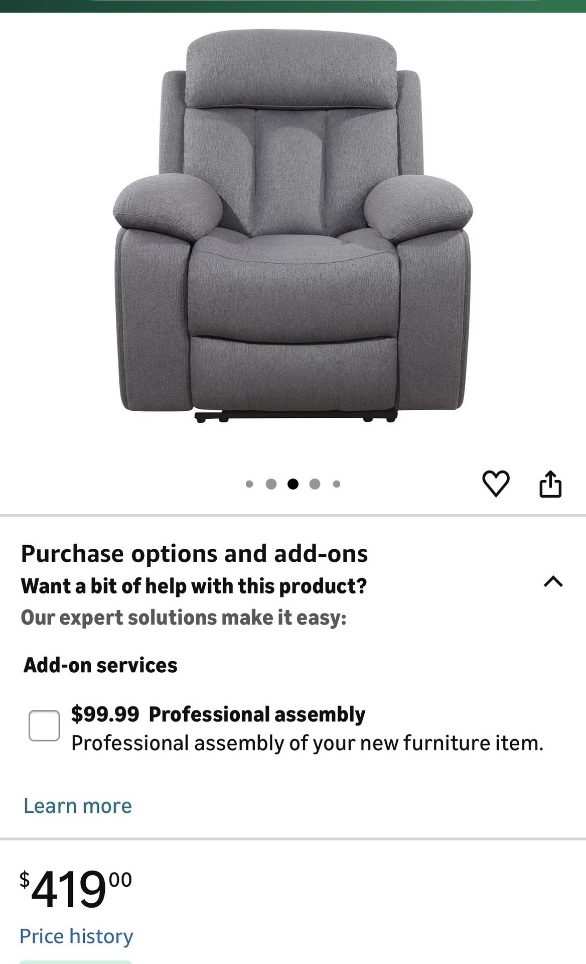 Abbyson Living Fletcher Stain Resistant Fabric Reclining Chair, Gray