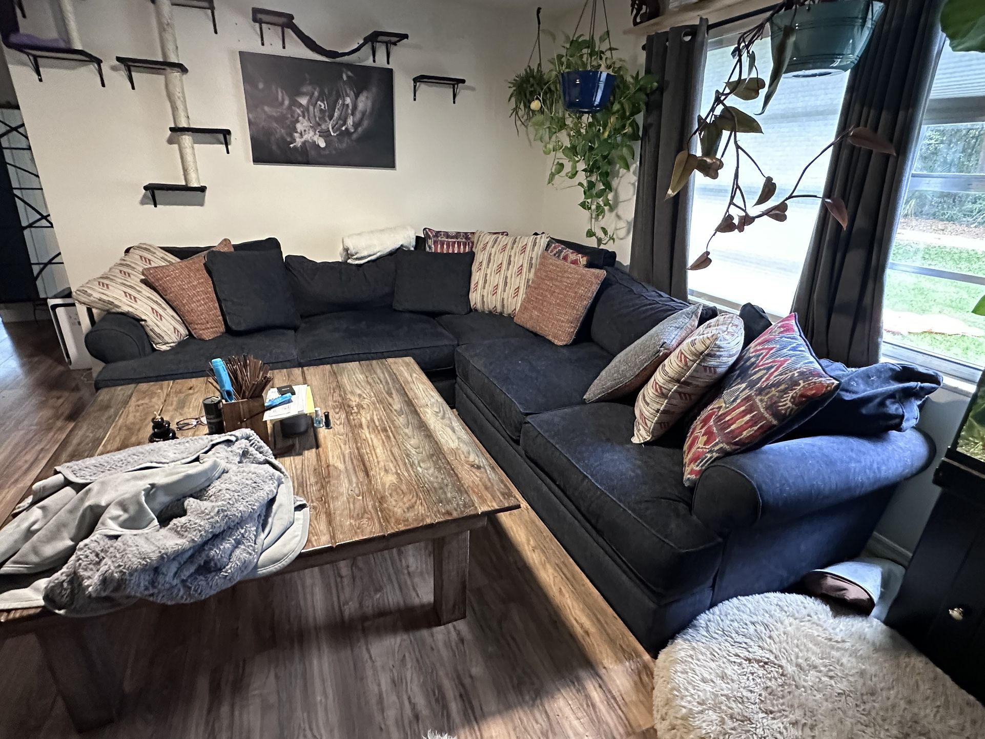 Large Blue Corner Couch 