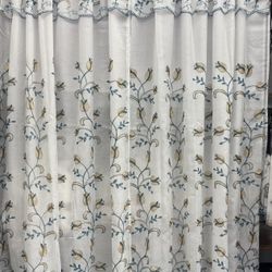Embroidery Rod Pocket Panels W/ Attached Valence & Sheer Backing