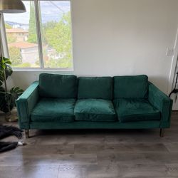 green velvet mid century couch 