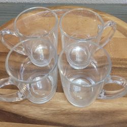 Vtg Set Of 4 ARC France Mini Clear Glass Handled Coffee/Tea Mug Espresso Shot