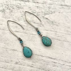 Long Turquoise Drop Earrings 