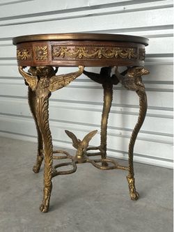 Rare Bronze Eagle Table with Marquetry Inlaid  Gueridon Table
