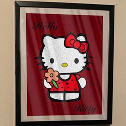 Hello kitty custom art piece on black frame