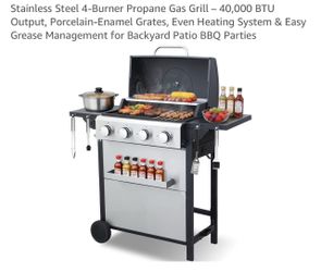 Stainless Steel 4-Burner Propane Gas Grill – 40,000 BTU Output
