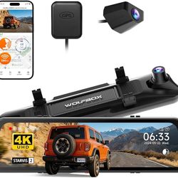 4K Mirror Dash Cam w/ 2.5K Rear, 12" Screen, WiFi Voice Control Night Vision