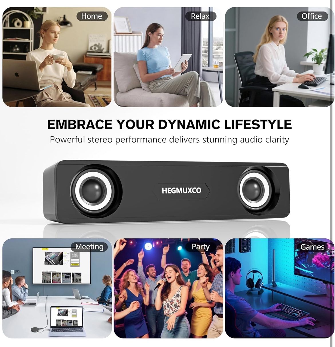 ๐ Computer Speakers for Laptop PC - 10W Wired Dual Speakers with Volume Control Dial, USB Powered, 3.5mm Audio Jack, Compact Precisely Tuned Soundbar