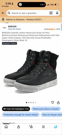 BORLENI Cowhide Leather Motorcycle Shoes for Men- Reinforced Street Waterproof Motorcycle Riding Boo