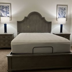 Queen Bed  And Bed Frame With 2 End Tables With  Ease  Remote  Electric Bed Base