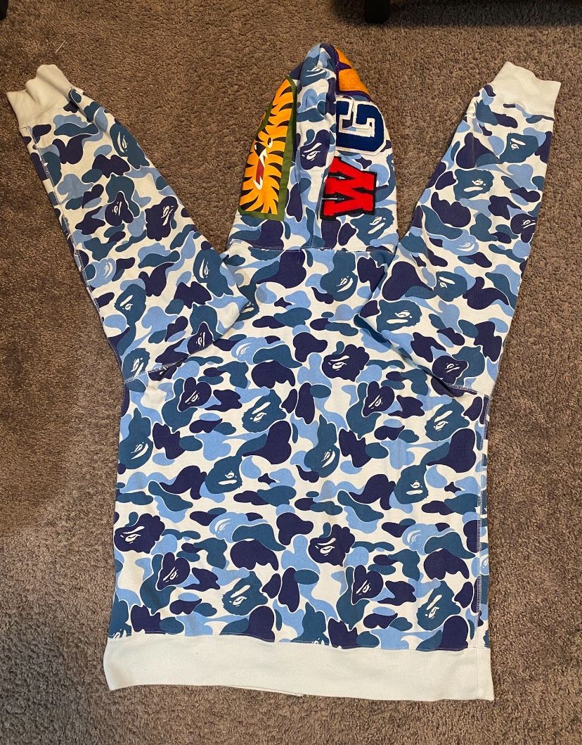Bape - Blue ABC Camo Shark Half Zip Hoodie