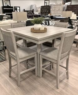 Elegant‼️ 5-Pc Light Gray Counter Height Dining Table Set