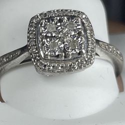 Sterling Silver 925 Diamond Halo Ring 