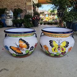 Talavera Butterfly Clay Pots. Planters. Plants. Pottery $55 cada uno