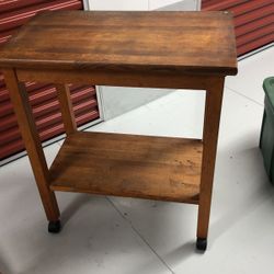 butcher block table on wheels very heavy solid 36x30”approx