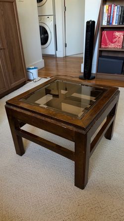 Square Wood Side Table with Glass Top