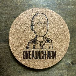 One Punch Man Laser Engraved Cork Coaster