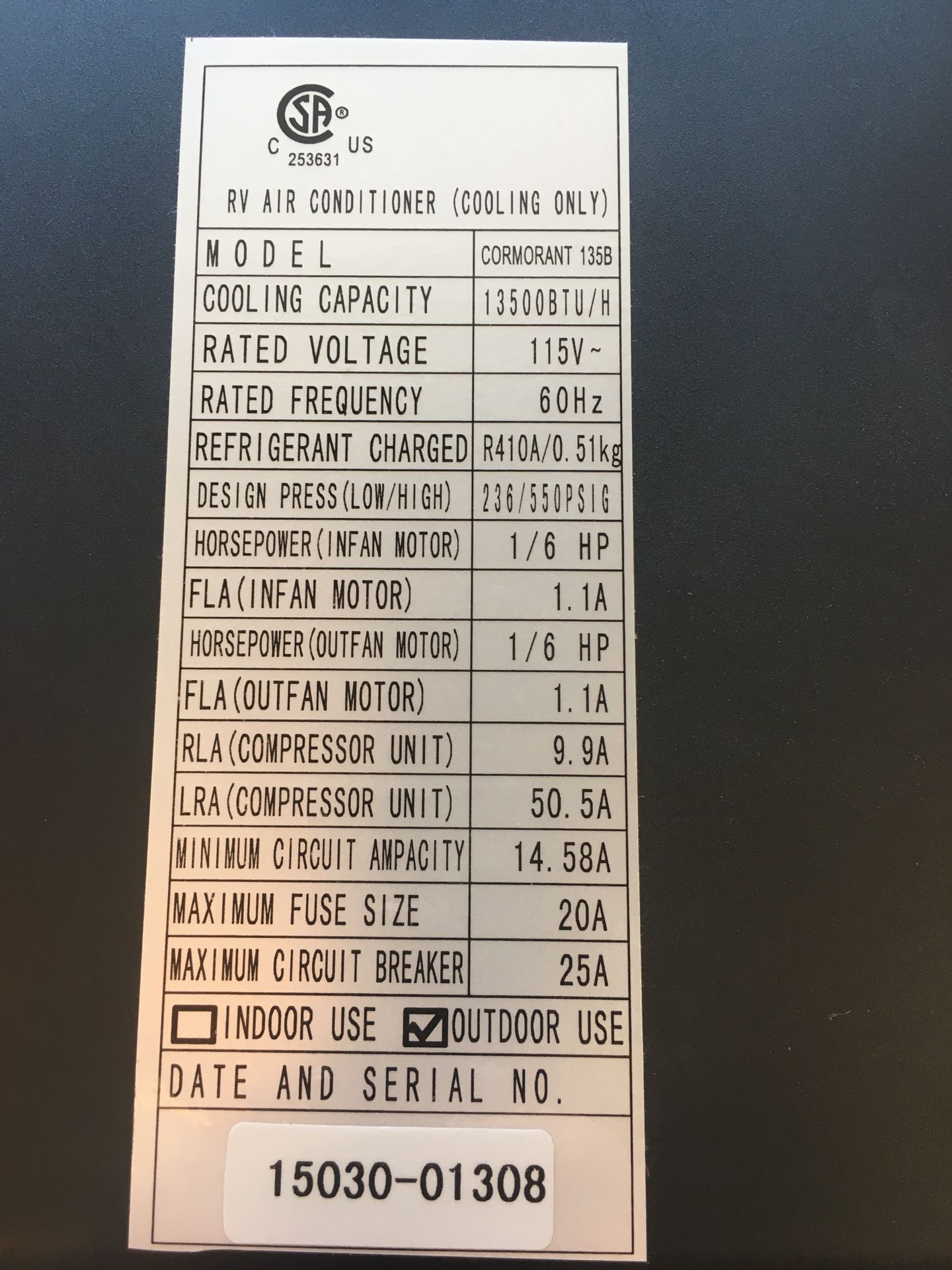 Atwood Air Command rv air conditioner 13,500 btu