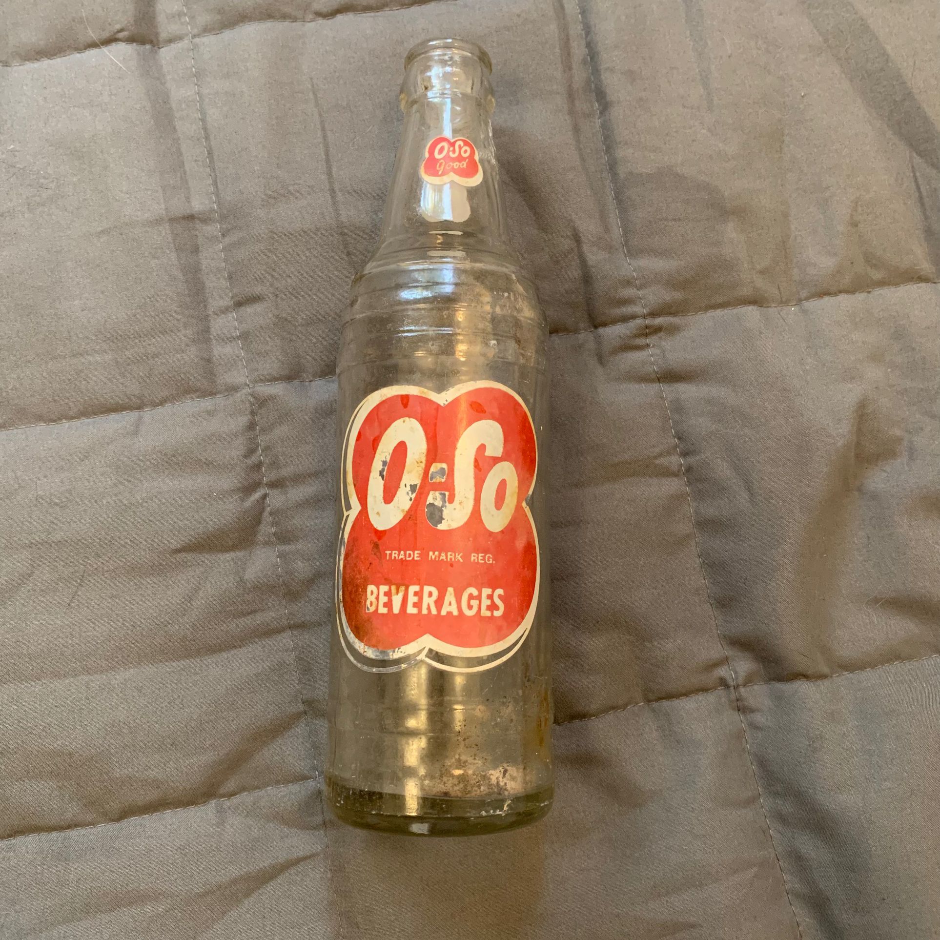 O-SO 10oz Glass Bottle 1960s Vintage