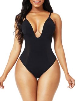 FeelinGirl Thong Shapewear Bodysuit for Women Tummy Control Body Shaper U Plunge Fajas Colombianas Waist Trainer Corset