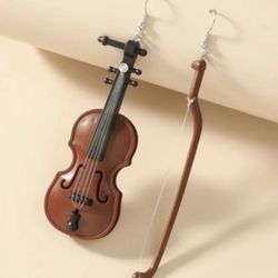 Violin theme earrings brown 