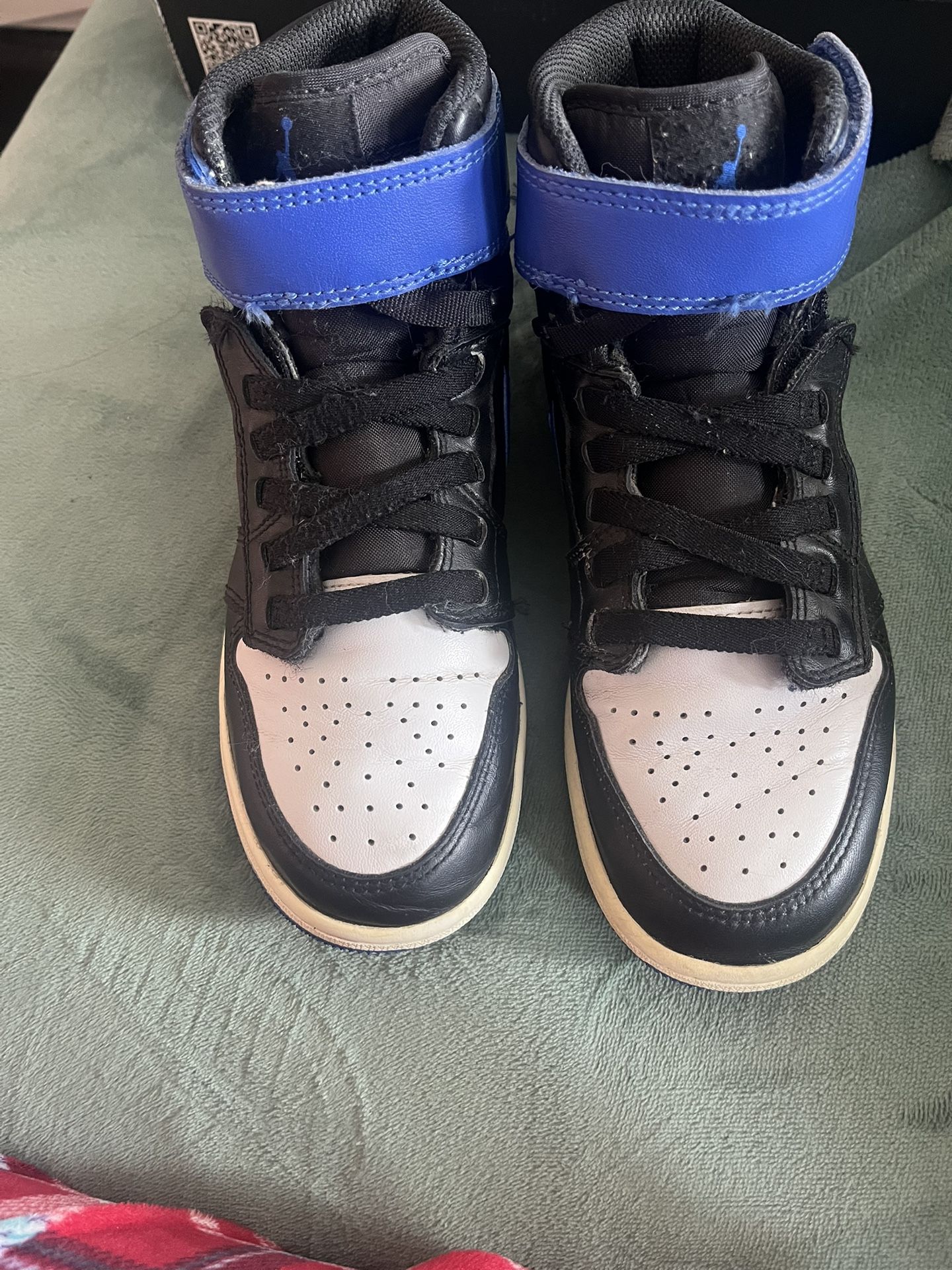 Jordan 1 Black With Blue Velcro Shoe