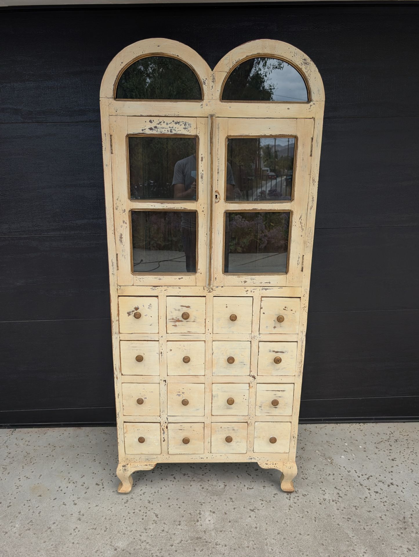 Distressed Cream Apothecary Display Cabinet with Drawers