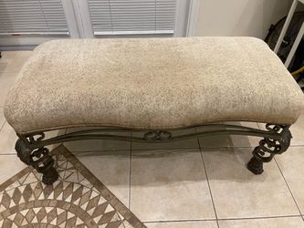 Upholstered Wrought Iron Bench with Claw Feet