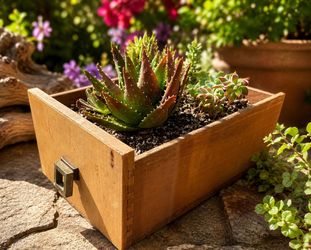 Vintage Solid Wood Drawer Succulent Planter — Rustic Farmhouse / Mid Century Style — $35